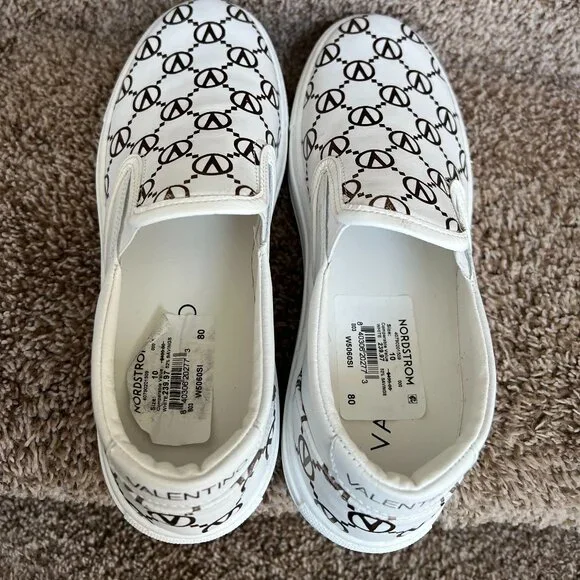 Valentino Women's White/ Brown Logo Leather Slip-on Sneakers